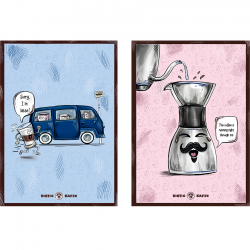 Rigtig Kaffe 2 Blå/rosa Kaffe Posters 21x30cm