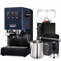 Gaggia Classic Evo Pro Blå Inkl. Eureka Mignon Perfetto Espressokvarn & Baristautrustning