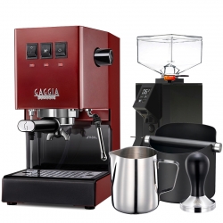 Gaggia Classic Evo Pro Röd Inkl. Eureka Mignon Perfetto Espressokvarn & Baristautrustning