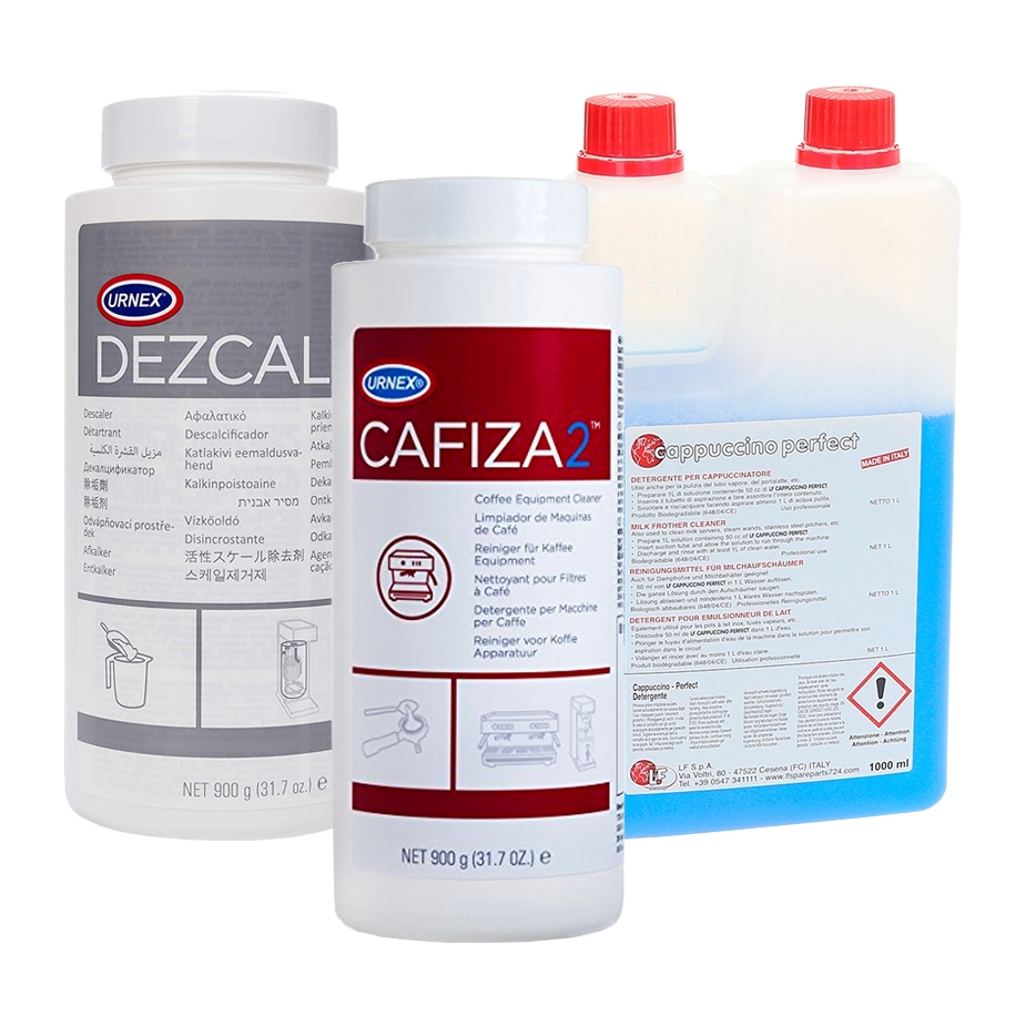 Urnex Backflushpulver & Avkalkningspulver Inkl. Detergent Mj&ouml;lkreng&ouml;ring