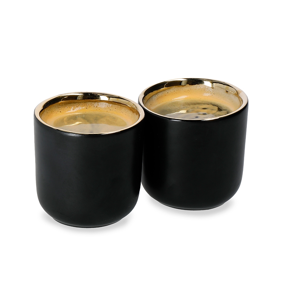La Cafeti&egrave;re Dubbelv&auml;ggig Espressokopp 7 cl 2 St Svart/Guld
