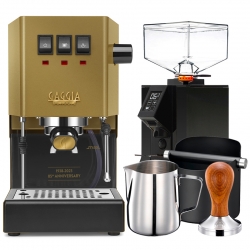 Gaggia Classic Evo Pro Guld Espressomaskin Inkl. Eureka Mignon Perfetto & Baristautrustning