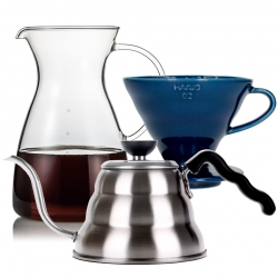 Hario Filterbryggning Set Inkl. V60-02 Dripper 2 Koppar, Glaskanna 0,4 L & Vattenkokare