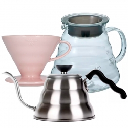 Hario Filterbryggning Set Inkl. V60-02 Dripper 2 Koppar, Server 0,6 L & Vattenkokare