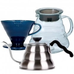 Hario Filterbryggning Set Inkl. V60-02 Dripper 2 Koppar, Server 0,6 L & Vattenkokare