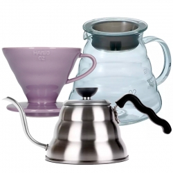 Hario Filterbryggning Set Inkl. V60-02 Dripper 2 Koppar, Server 0,6 L & Vattenkokare