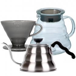 Hario Filterbryggning Set Inkl. V60-02 Dripper 2 Koppar, Server 0,6 L & Vattenkokare