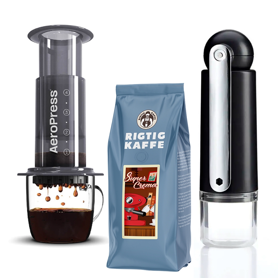 AeroPress Inkl. CrushGrind Resekvarn & 500g Super Crema