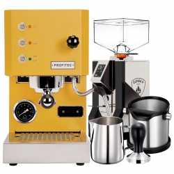 Profitec GO Matt Gul Espressomaskin Inkl. Eureka Mignon Perfetto Espressokvarn & Baristautrustning