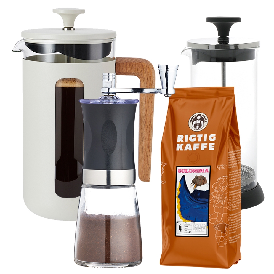 La Cafeti&egrave;re Pisa 8 Koppar Kaffepress Vit Inkl. Kaffekvarn, Mj&ouml;lkskummare & Kaffe