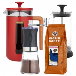 La Cafetière Pisa 8 Koppar Kaffepress Röd Inkl. Kaffekvarn, Mjölkskummare & Kaffe