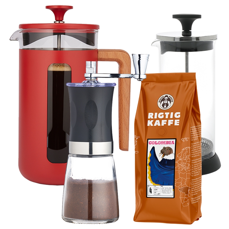 La Cafeti&egrave;re Pisa 8 Koppar Kaffepress R&ouml;d Inkl. Kaffekvarn, Mj&ouml;lkskummare & Kaffe