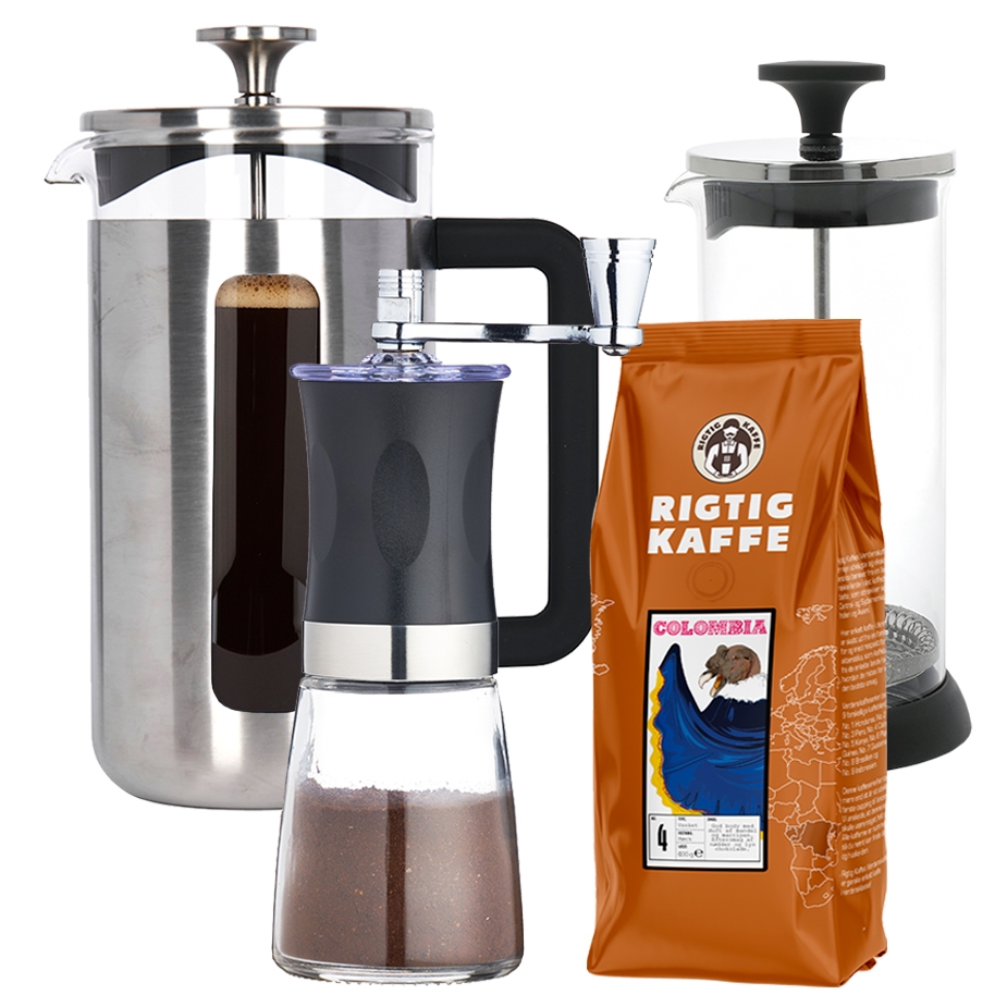 La Cafeti&egrave;re Pisa 8 Koppar Kaffepress St&aring;l Inkl. Kaffekvarn, Mj&ouml;lkskummare & Kaffe