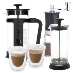Bialetti Smart Kaffepress 350ml Inkl. Kaffekvarn, Mjölkskummare & Glas