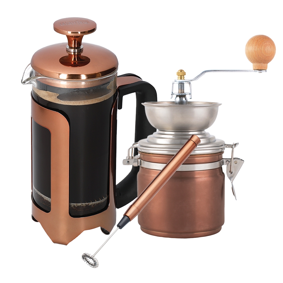 La Cafeti&egrave;re Roma 8 Koppar Kaffepress Koppar Inkl. Kaffekvarn Manuell & Mj&ouml;lkskummare