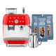 Smeg EGF03RDEU Manuell Espressomaskin med Kvarn Röd & Rigtig Kaffe Bestseller Mixpaket 3 kg Hela Kaffebönor