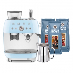 Smeg EGF03PBEU Manuell Espressomaskin inkl. Mjölkkanna & 1,5 kg Rigtig Kaffe