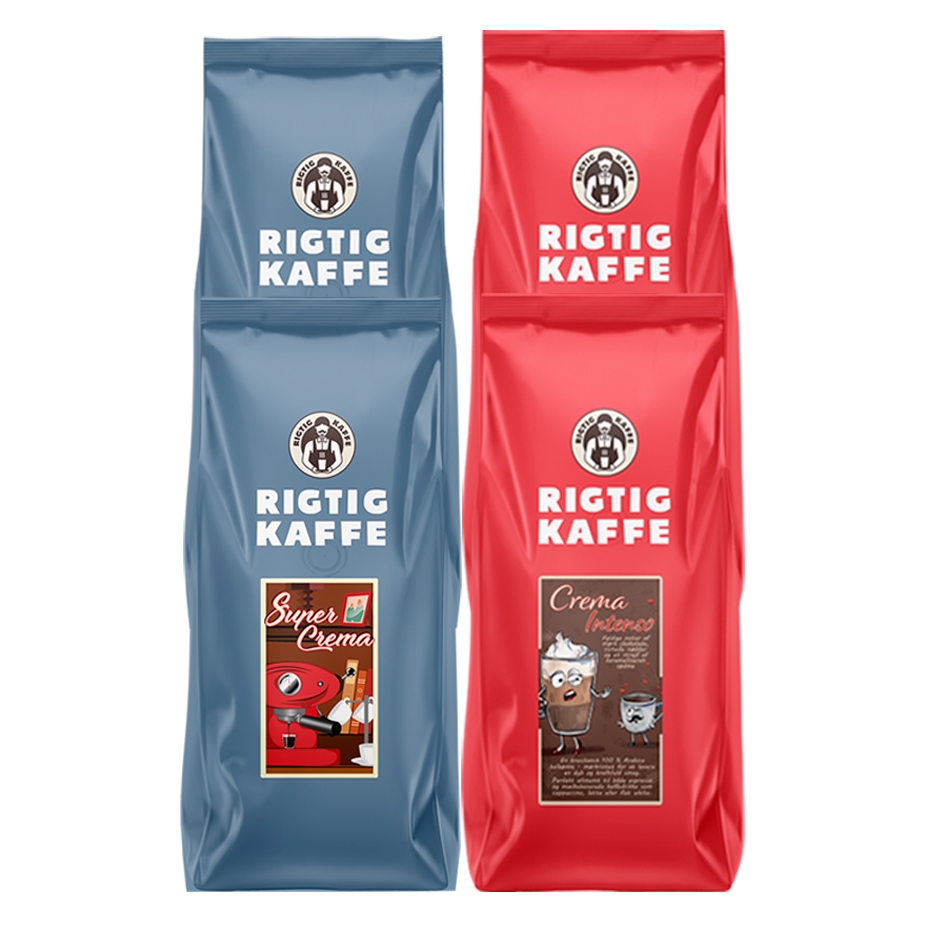 Rigtig Kaffe Crema Intenso & Super Crema 4kg Hela kaffeb&ouml;nor