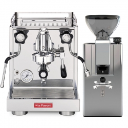 La Pavoni New Cellini Classic LPSCCS01EU Espressomaskin Inkl. La Pavoni New Kube Chrome LPGKBS02EU Espressokvarn