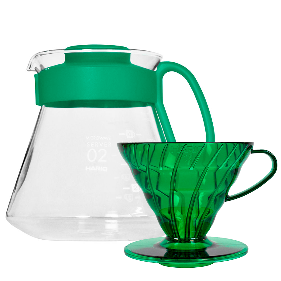 Hario V60 Filterbrygg Set Gr&ouml;n Inkl. Range Server 0,6 L, Dripper 2 Koppar & Filter