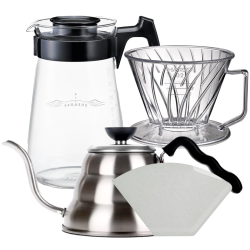 Hario Pegasus 02 Server 600ml Inkl. Pappersfilter 02, Plast Dripper 02 & V60 Kettle Buono 100 1 L Stål