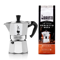 Bialetti Moka Express 4 Koppar Espressokanna Inkl. Bialetti Perfetto Moka Nocciola 250g Malet Kaffe