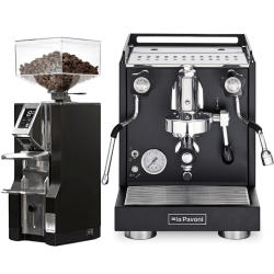 La Pavoni New Cellini Classic Svart LPSCCB01EU Espressomaskin inkl. Eureka Mignon Libra Krom/Mattsvart Espressokvarn