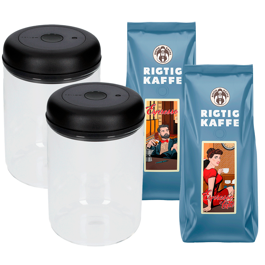 Fellow Atmos Vakuum Kaffebeh&aring;llare 1,2 L 2 st Inkl. 2x500g Rigtig Kaffe Espresso & Espresso Latte