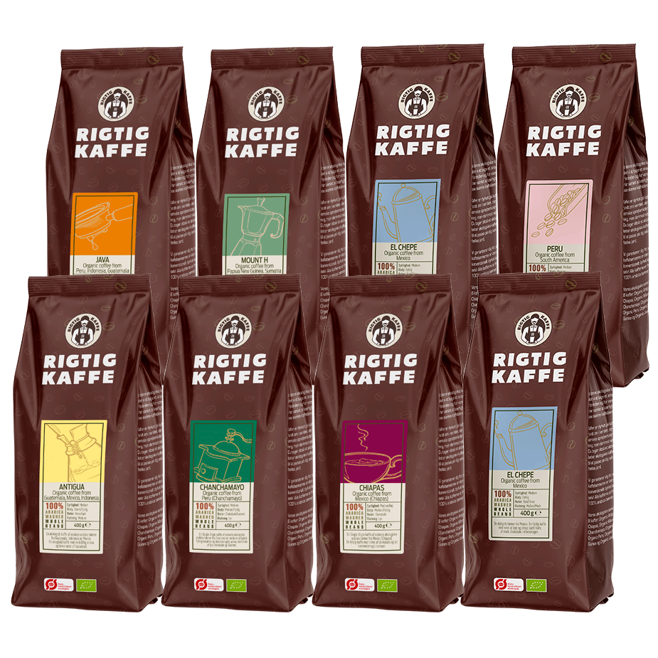 Rigtig Kaffe Organic Mixpaket 8x400g