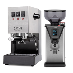 Gaggia Classic E24 Stål Espressomaskin Inkl. Gaggia MDF 55 Chrome Espressokvarn