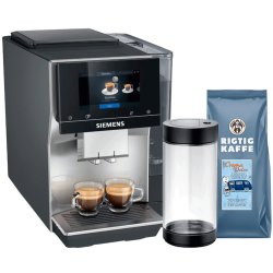 Siemens TP715R07 EQ700 Inox Silver Metallic Espressomaskin Inkl. Mjölkbehållare & Rigtig Kaffe Dolce Crema 1kg Hela kaffebönor