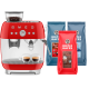 Smeg EGF03RDEU Manuell Espressomaskin med Kvarn Röd & Rigtig Kaffe Bestseller Mixpaket 3 kg
