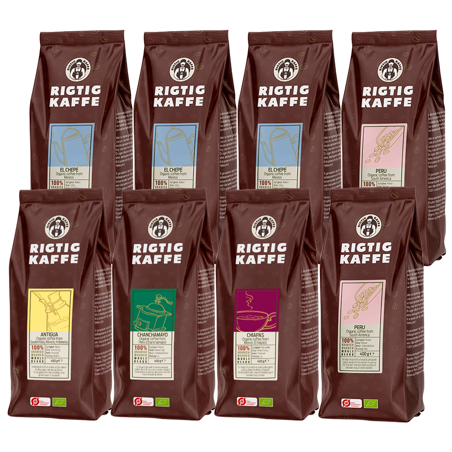 Rigtig Kaffe Organic Mixpaket 8x400g