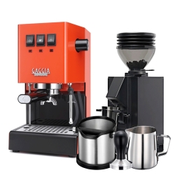 Gaggia Classic E24 Lobster Red Espressomaskin Inkl. Eureka Mignon Zero 55s & Baristautrustning
