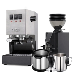Gaggia Classic E24 Stål Espressomaskin Inkl. Eureka Mignon Zero 55s & Baristautrustning