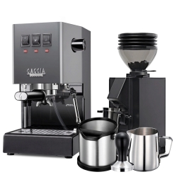 Gaggia Classic E24 Grå Espressomaskin Inkl. Eureka Mignon Zero 55s & Baristautrustning