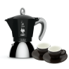 Bialetti Moka Induction 4 Koppar Svart Inkl. Club House Tulipano Espresso med Underkopp Matt Brun 7 cl 2 St