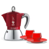 Bialetti Moka Induction 6 Koppar Röd Inkl. Club House Maniko Espresso med Underkopp Röd 7 cl 2 St