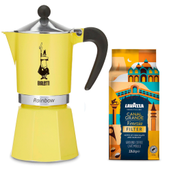 Bialetti Primavera Rainbow 6 Koppar Mokabryggare Gul Inkl. Lavazza Tales of Italy Canal Grande 226,8g Malet kaffe
