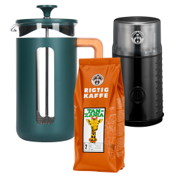 La Cafetière Pisa 8 Kop. Presskanna Grön Inkl. House of Barista Elektrisk Kaffekvarn & Rigtig Kaffe 400g Hela kaffebönor