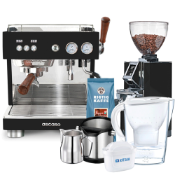 Ascaso Baby T Plus Svart Espressomaskin Inkl. Eureka Mignon Libra 65 Kvarn, Baristautrustning, Vattenfilterkanna & 1kg Kaffe