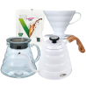 IKAPE Pour Over Kittel med Termometer 1,2 L Vit inkl. Hario V60 Range Server 60 cl, V60 Dripper Vit 2 Koppar & Filter