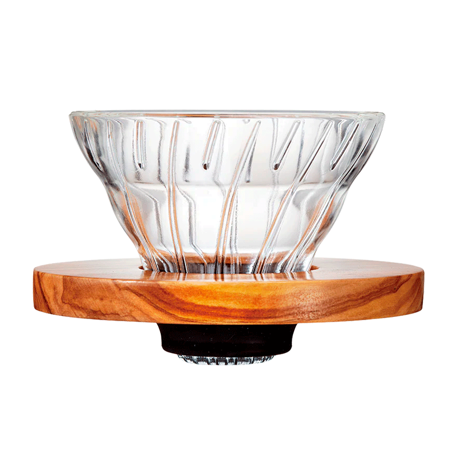 Hario V60-02 Glas Dripper Olivtr&auml; 2 Koppar