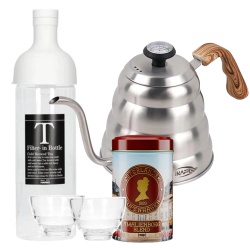 Hario Filter-In 0,75L Iste­bryggare Inkl. 2 Glas, IKAPE Kittel 1,2L Stål & Østerlandsk Thehus Amalienborg Blend Organic 125g