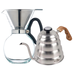 IKAPE Pour Over Kittel med Termometer 1,2 L Stål Inkl. La Cafetière Pour Over 8 Koppar