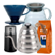 Hario Filterbryggningsset Inkl. V60 Dripper 2 Kop. Mörkblå, Server 0,6 L, IKAPE Kittel 1,2 L, Kaffekvarn & 400g Rigtig Kaffe