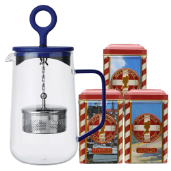 La Cafetière Gyro Spinfuser 1,25 L Tebryggare Blå/Glas Inkl. Østerlandsk Thehus Pyramidtepåsar 3 x 12 st