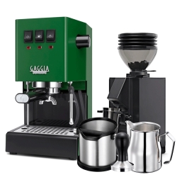 Gaggia Classic E24 Jungle Green Espressomaskin Inkl. Eureka Mignon Zero 55s & Baristautrustning