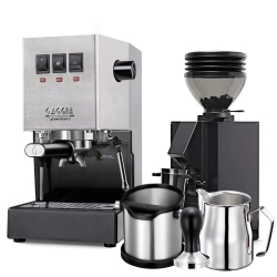 Gaggia Classic E24 Stål Espressomaskin Inkl. Eureka Mignon Zero 55s & Baristautrustning