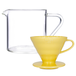 Hario V60-02 Keramik Dripper Gul 2 koppar Inkl. Loveramics Brewers Glaskanna 500 ml